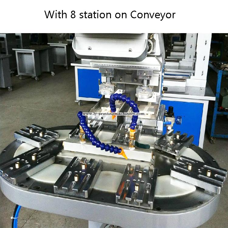 Conveyor 2 color tampo printer with ink tray system 